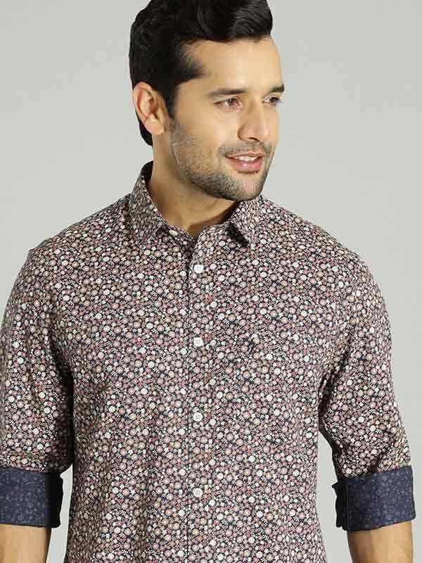 Indian Terrain Men Floral Print Navy Shirt
